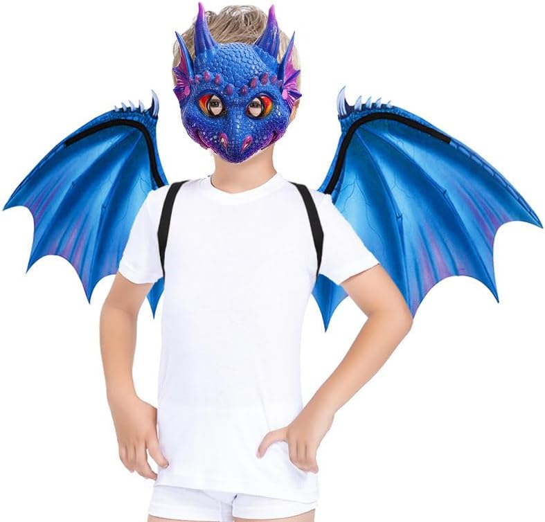 Himine Children's Cartoon Dragon Mask Wings set Children's day Halloween Christmas Party Performance Props - Image 3